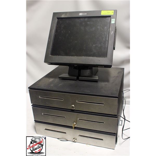 3 S/S CASH DRAWERS W/ KEY & NCR MONITOR W/ CARD