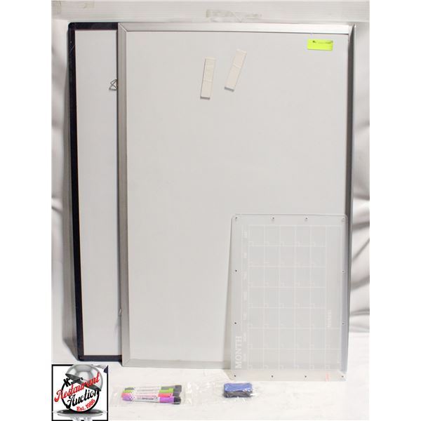TWO 36" X 24" WHITEBOARDS, NEW DRY ERASE CALENDAR