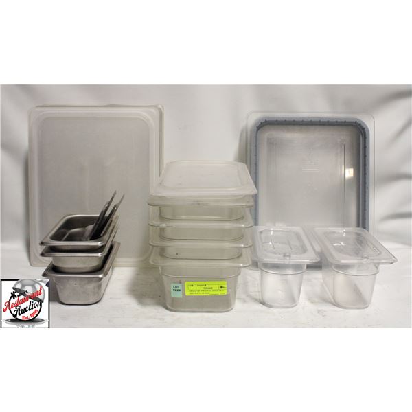 GROUP OF FOOD PAN INSERTS: 1/4 SIZE POLY, 1/9 SIZE