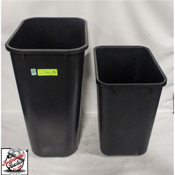 2 BLACK PLASTIC GARBAGE BINS