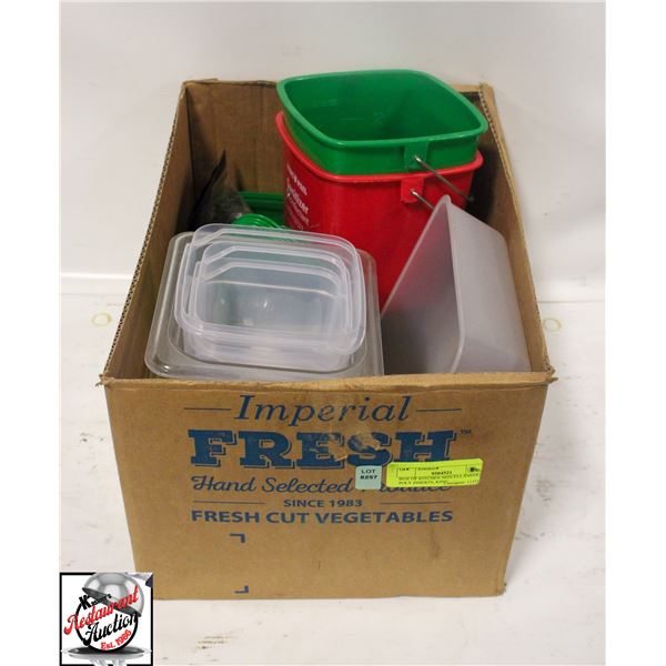 BOX OF KITCHEN MISCELLANEOUS: POLY INSERTS, KING