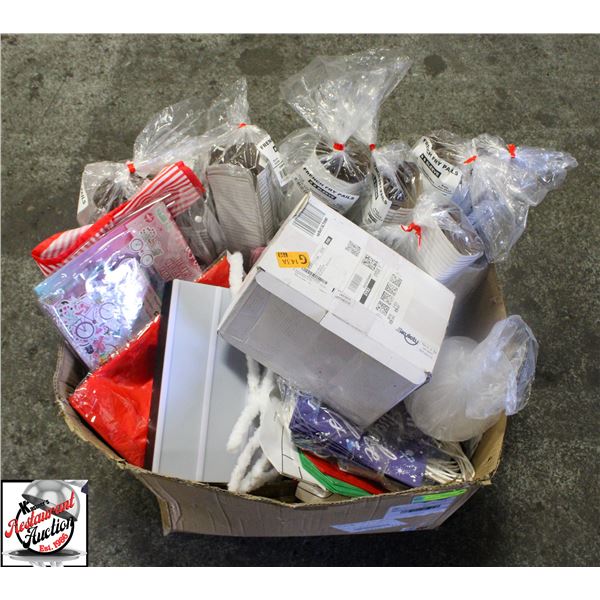 LARGE BOX OF PARTY DECO & SUPPLIES: GIFT PACKAGES