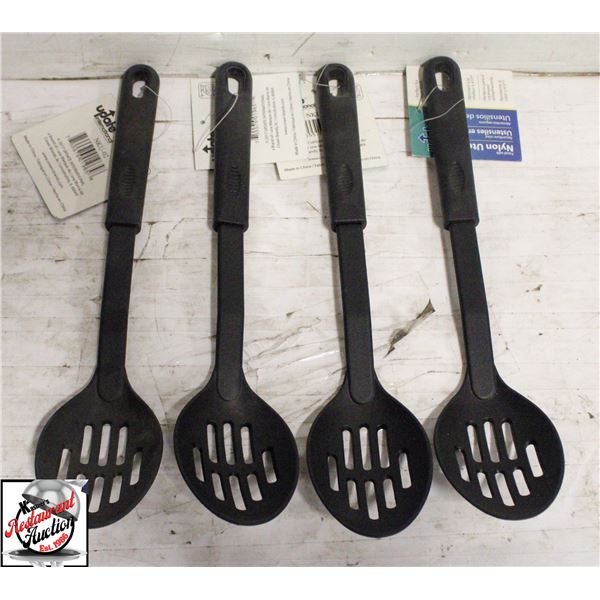 4 12.5" BLACK NYLON SLOTTED SPOONS
