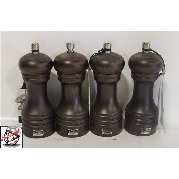 4 NEW TRUDEAU PROFESSIONAL WOODEN SALT MILLS