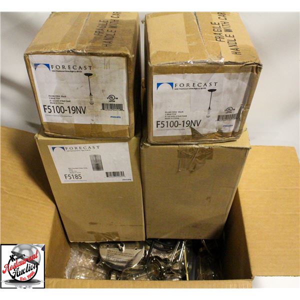 BOX OF ASSORTED FORECAST LIGHTING FIXTURES