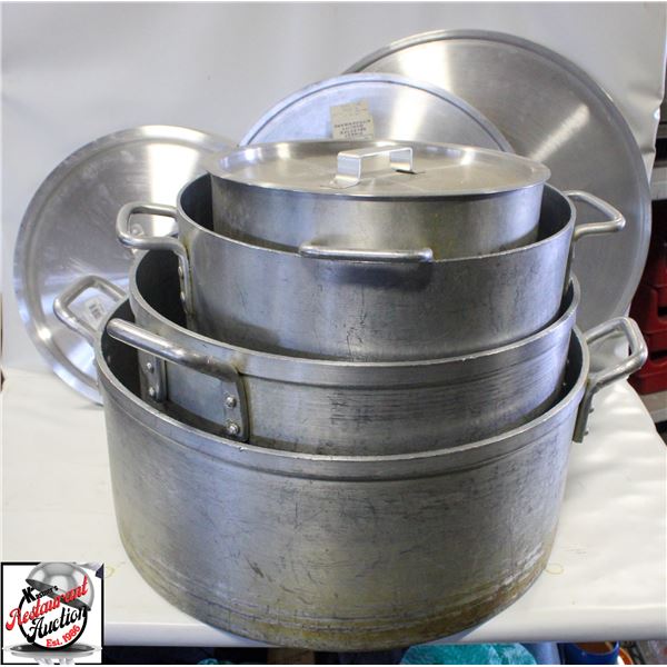 BAILIFF SEIZURE: 4 ALUMINUM POTS - ASSORTED SIZES
