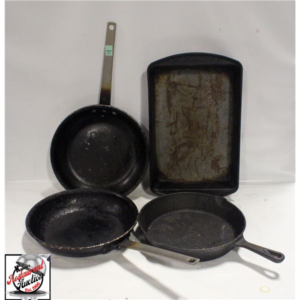 BAILIFF SEIZURE: 3 FRYING PANS AND 1 CAKE PAN