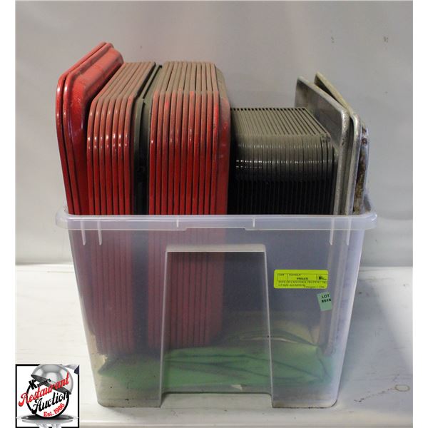 TOTE OF CAFETERIA TRAYS W/ TWO 1/2 SIZE ALUMINUM