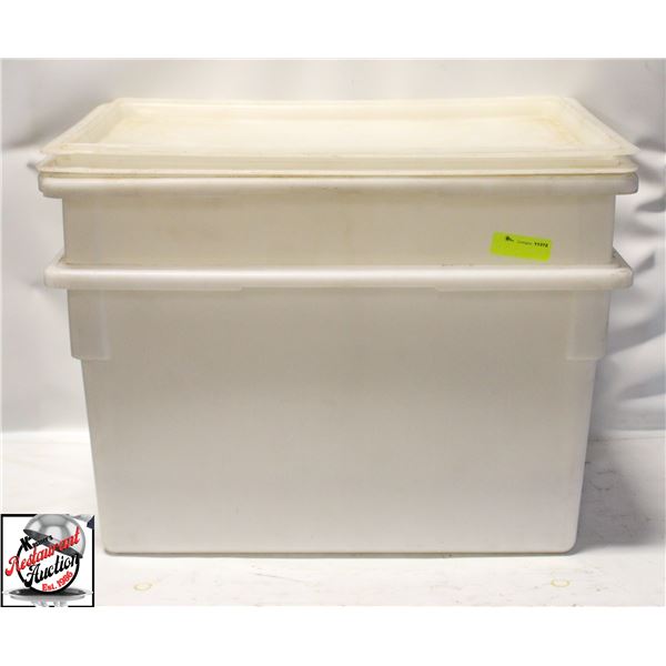 TWO CAMBRO LARGE STACKING POLY TOTE W/ REVERSIBLE