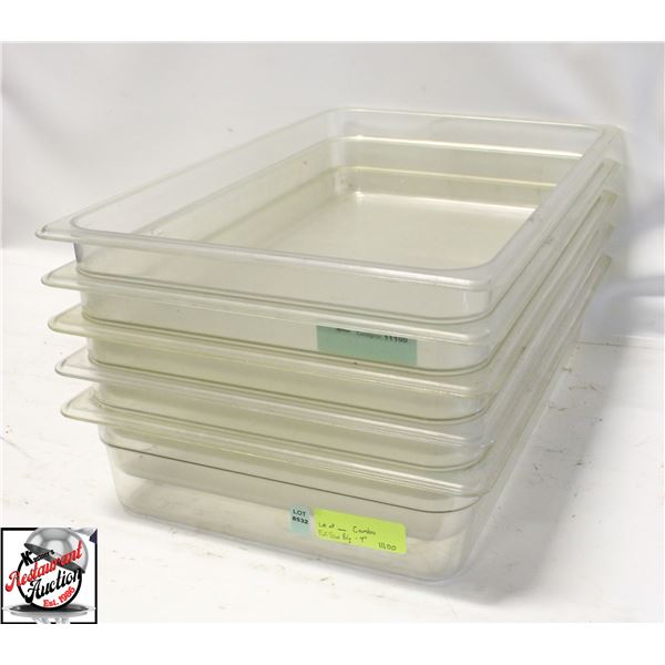 5 FULL-SIZE CAMBRO POLYCARB FOOD INSERTS - 4"