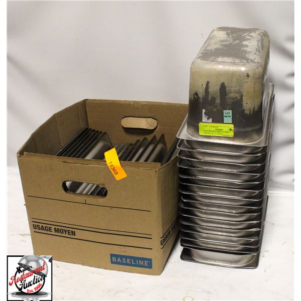 16 STAINLESS STEEL 1/3 SIZE INSERTS W/ 19 LIDS 4"