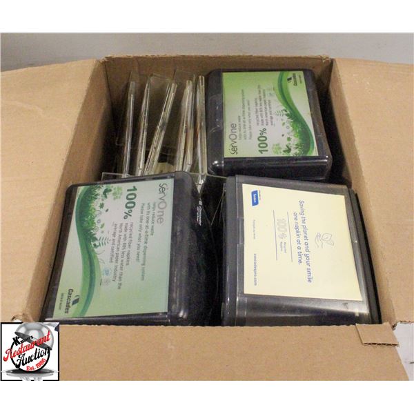 7 PLASTIC NAPKIN DISPENSERS + 7 TABLE SIGN HOLDERS