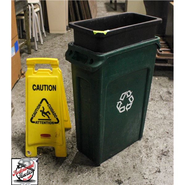 POLY SLIM BIN W/ WET FLOOR SIGN 10" X 20" X 30"