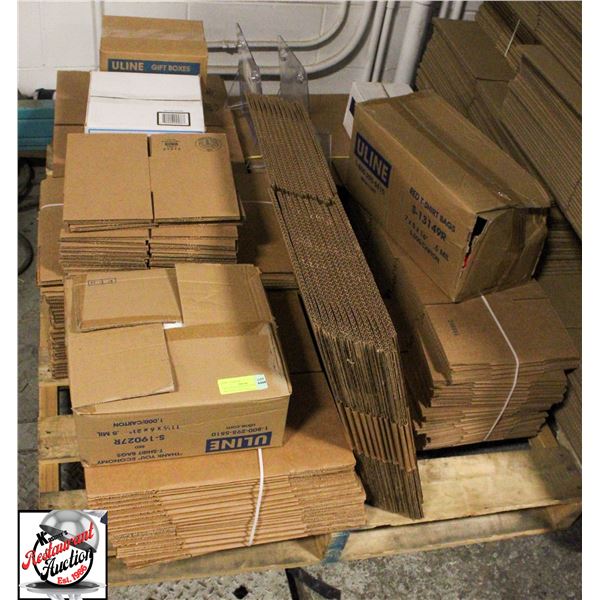 PALLET OF PACKAGING MATERIAL INCL BOXES, BAGS, ETC