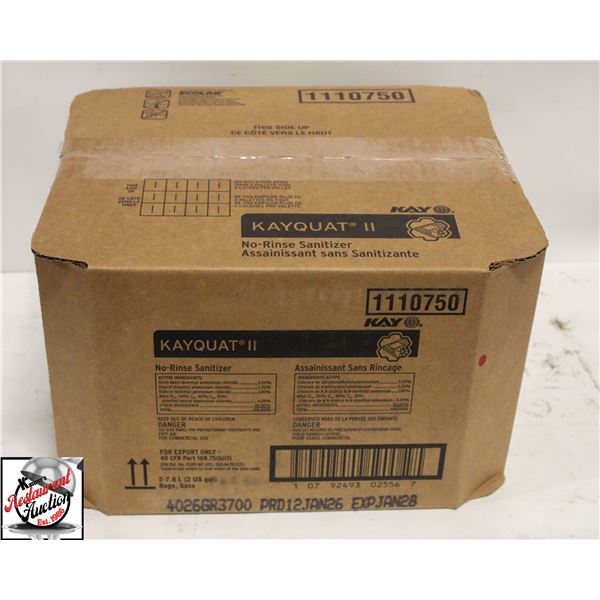 BOX OF ECOLAB KAY QUAT II NO RINSE SANATIZER