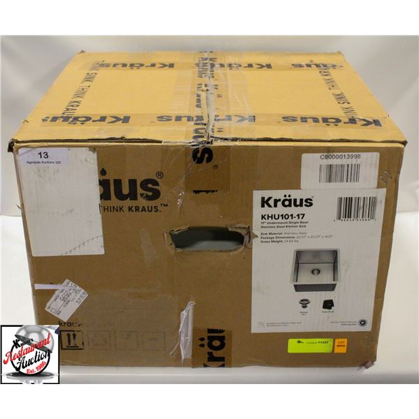 KRAUS 17" UNDER MOUNT SINGLE BOWL S/S KITCHEN SINK