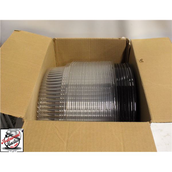 CASE OF PLASTIC DISPOSABLE CAKE TRAYS AND LIDS