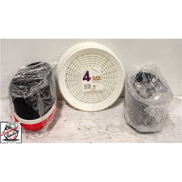 BOX OF ASSORTED PLASTIC SERVING BASKETS