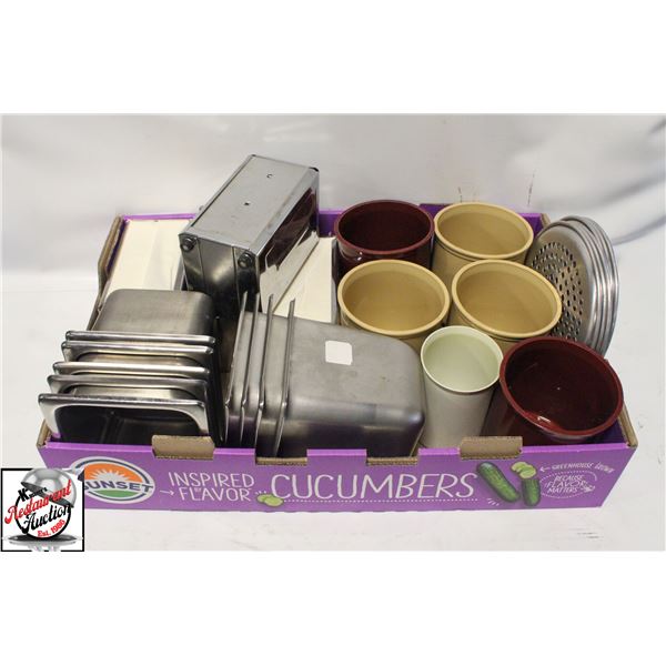 BOX OF STAINLESS STEEL INSERTS, NAPKIN DISPENSERS