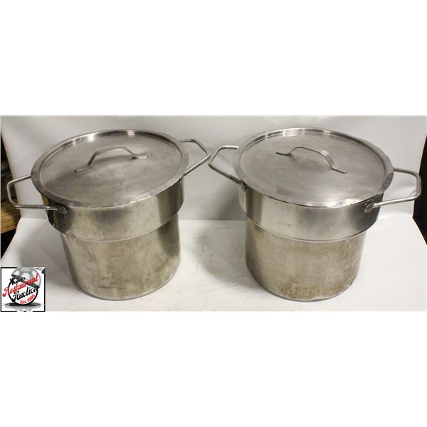 2 STAINLESS STEEL 10" - 12L POTS W/ LIDS
