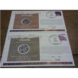 2 State Quarter FDC's With Coins AK And AZ
