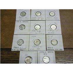11 Error Roosevelt Dimes (All Silver)