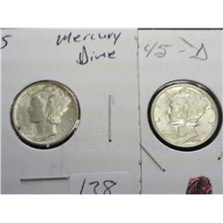 1945 And 45-D Mercury Dimes (UNC)