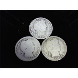 3 Assorted Barber Quarters