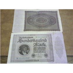 20-1923 German 100,000 Mark Inflation Notes