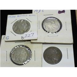 1934-37 Buffalo Nickels (4 Coins)