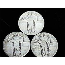 3 Assorted Standing Liberty Quarters