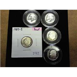 1962, 63, 87-S, 92-S And 2004-S Roos. Dimes, Proof