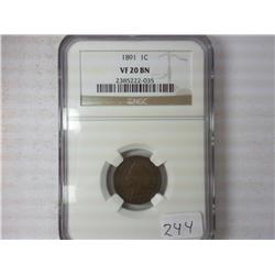 1891 Indain Head Cent NGC VF20BN