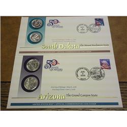 2 US Mint 1st Day Covers With Quarters (SD, AZ)