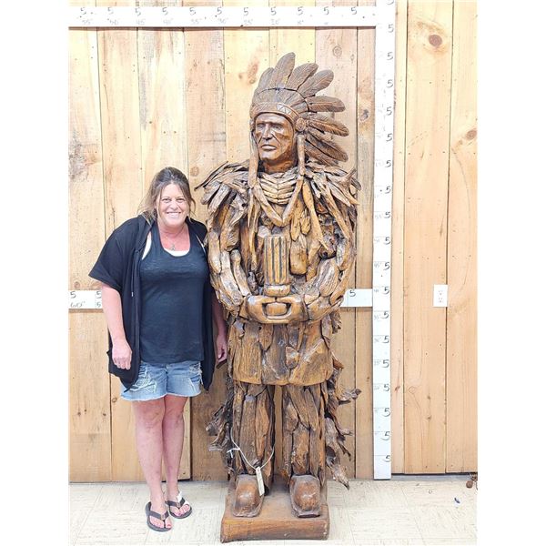 Spectacular Hand Carved Driftwood Cigar Store Indian Sculpture