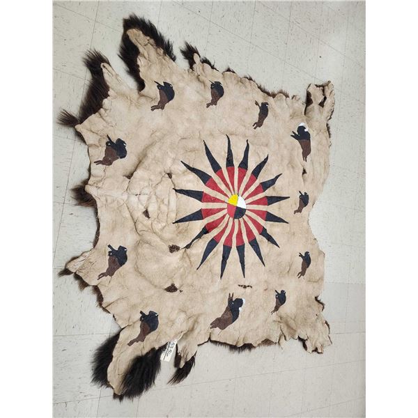Soft Tanned American Bison Buffalo Robe With Native American Painted Theme