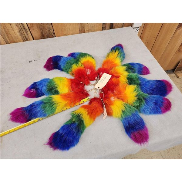 10 Rainbow Dyed Fox Tail Keychains Taxidermy