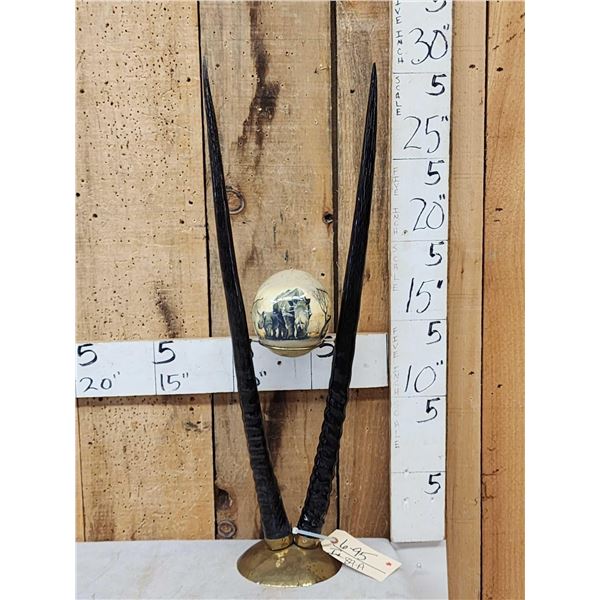 African Gemsbok Horns & Ostrich Egg Sculpture Taxidermy
