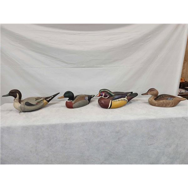 4 Vintage Hand Carved Wooden Duck Decoys