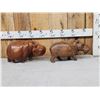 Image 2 : Pair Of African Hand Carved Wood Hippopotamus