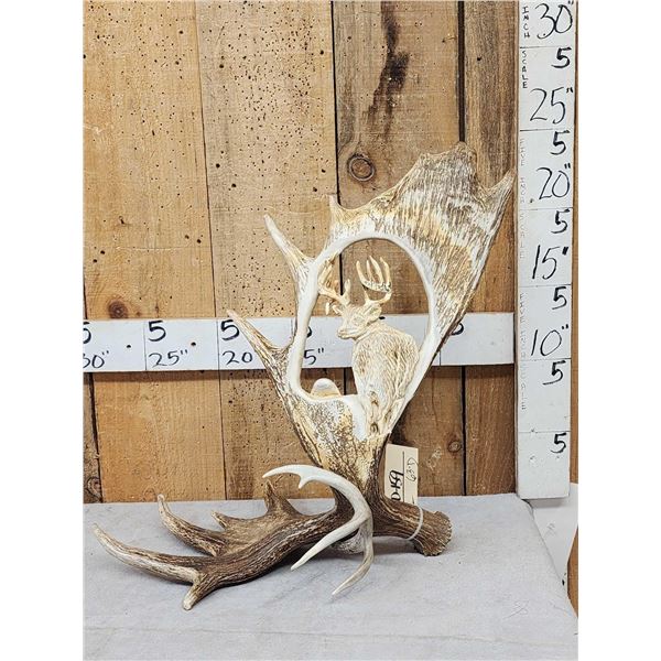 Hand Carved Whitetail Deer Bust In Moose Antler