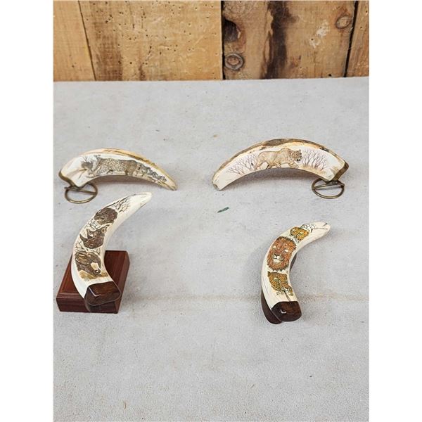 Collection Of Scrimshawed African Warthog Tusks African Artwork