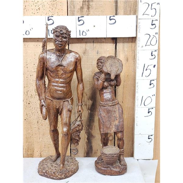 African Tribal Carvings Man & Woman Gathering Food