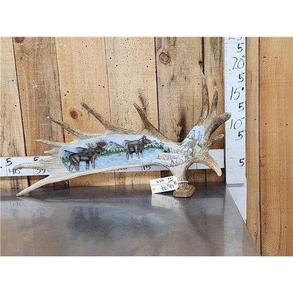 Relief Carved & Painted Moose Antler Art Piece