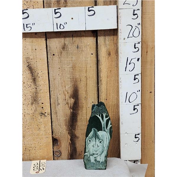 Spectacular African Lion Scrimshawed In Green Verdite Stone