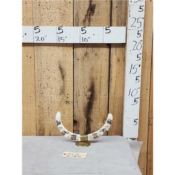 Dual Scrimshawed African Warthog Tusk Display