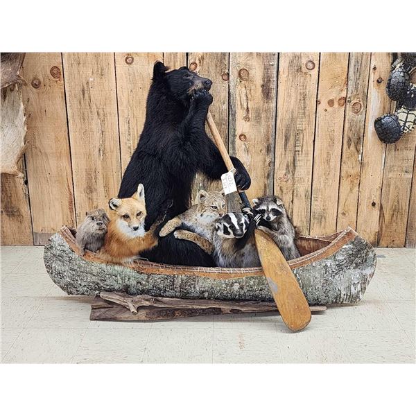 XL Noah's Ark 6 Critters In A Birch Bark Canoe Taxidermy