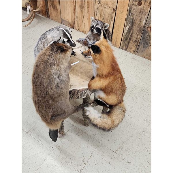 4 Critters Playing Poker Taxidermy Mount