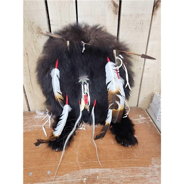 Native American Style Black Bear Skin Ceremonial Dance Shield