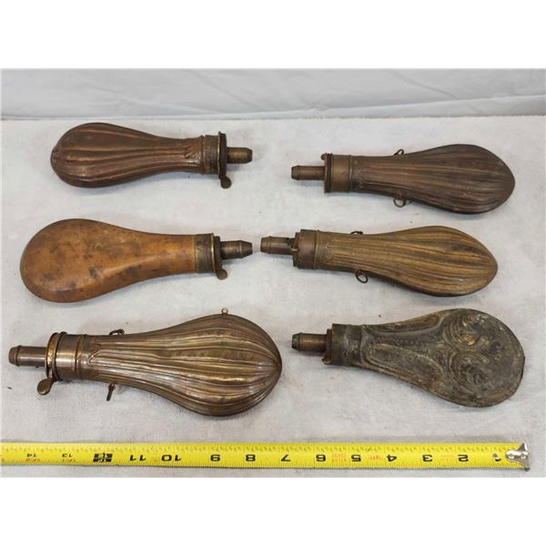 Collection Of 6 Antique Powder Flasks